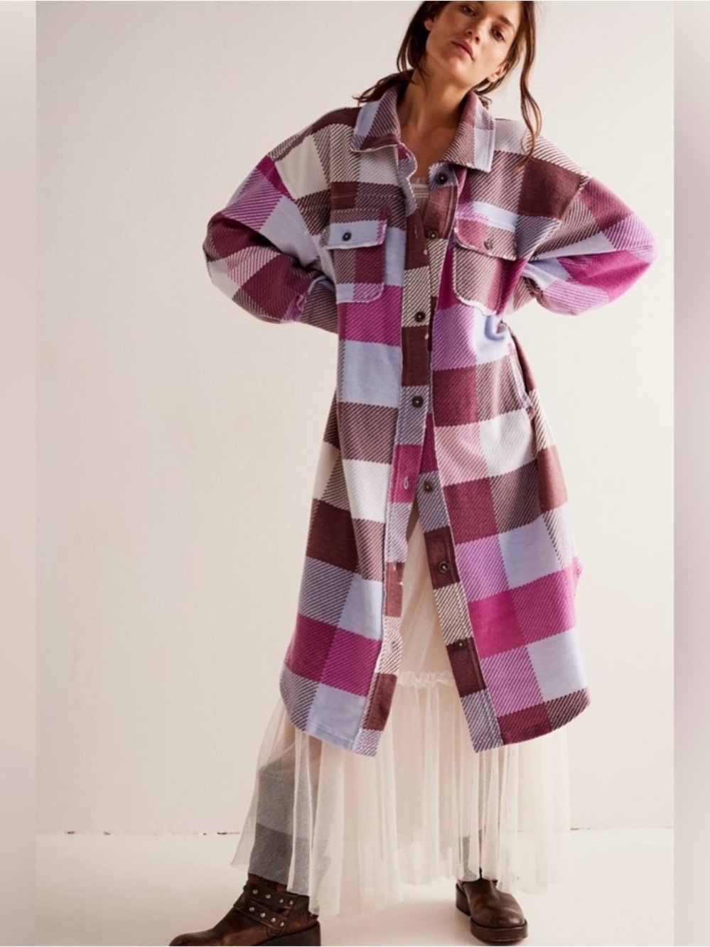 We The Free Plaid Long Ruby Shacket
